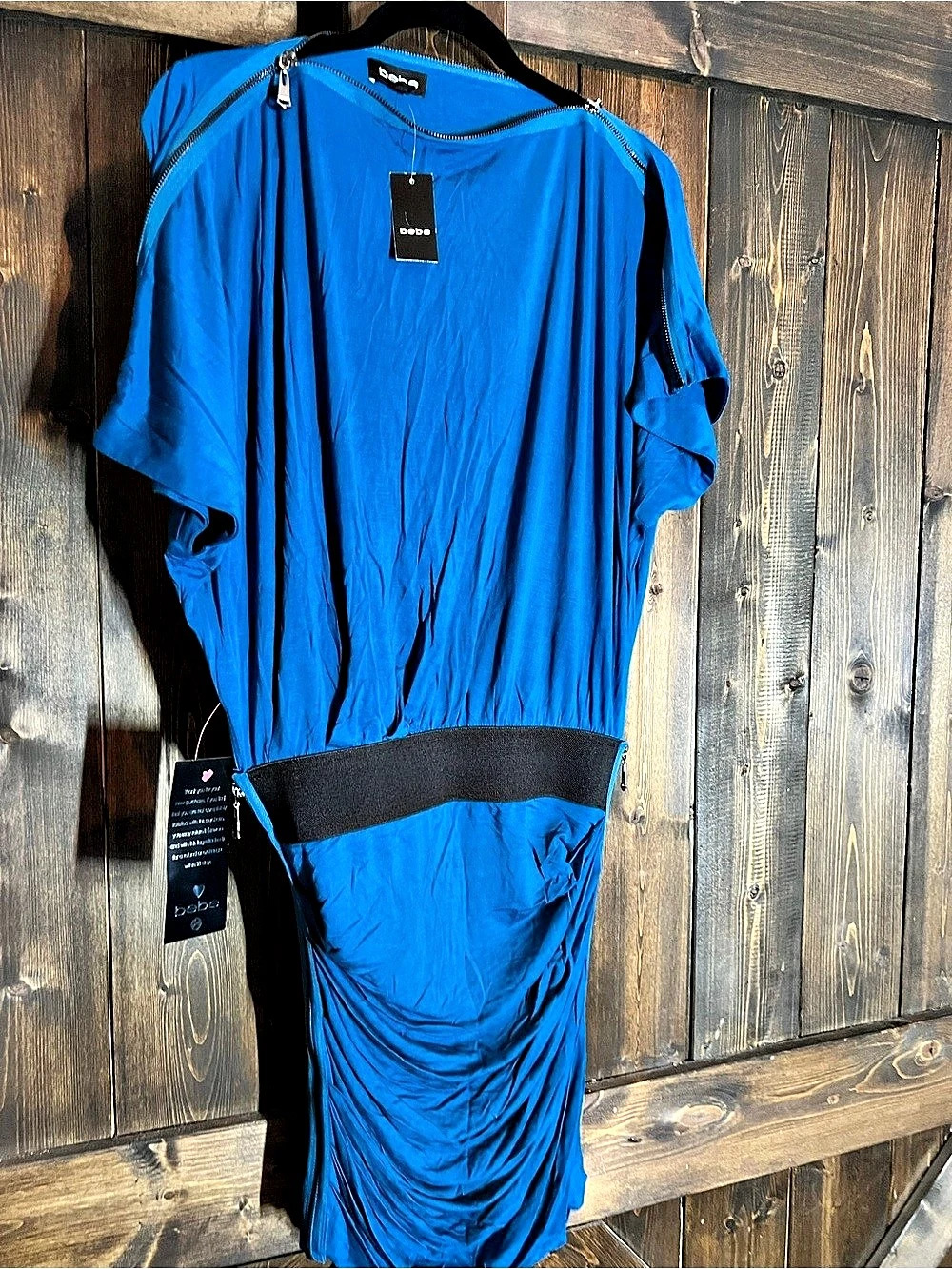 bebe Wild Horses Zip Top Pleat Skirt Dress Ruched Mini Dress in Blue Size Small